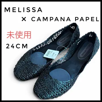 [ 미사용 ] 멜리사 캄파나 파펠 플랫슈즈 블랙 24cm 레인