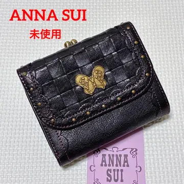 미사용 ANNA SUI 안나수이 가죽 가마구치 3단 폴더형 지갑 인트레차트 블랙