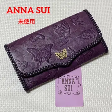 미사용 레어 완판템 ANNA SUI 가죽 플랩 장지갑 엠보싱 퍼플