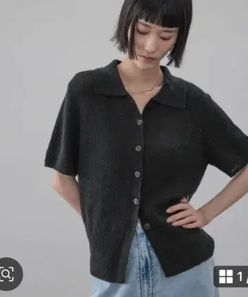 [새상품급] LOWRYSFARM 멜란지 니트 폴로 가디건 블랙