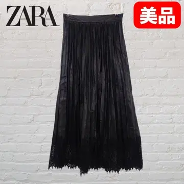 ZARA 인조 가죽 플리츠 스커트 밑단 레이스 블랙 XS