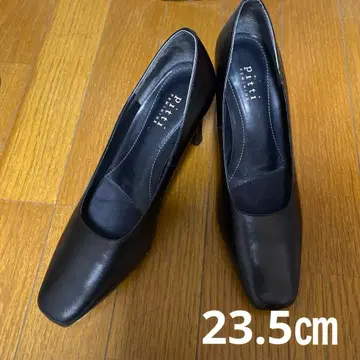 새상품급 pitti FEMININE 가죽 블랙 스퀘어 펌프스 23.5cm EE
