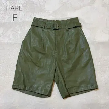 [ HARE ] 인조 가죽 숏팬츠 카키 벨트 포함 F 고품질