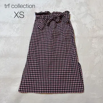[ ZARA TRF ] 새상품 체크 롱 스커트 리본 포함 XS 핑크