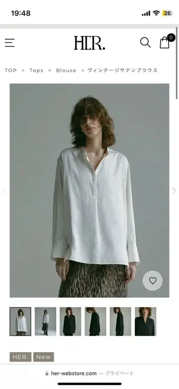 [ 가격 인하는 오늘까지 ] Her. 빈티지 새틴 블라우스 네이비