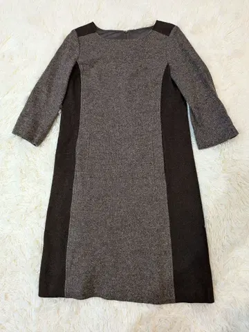 뉴요커 울 혼방 바이컬러 절개 원피스 무릎 기장 그레이 11호
