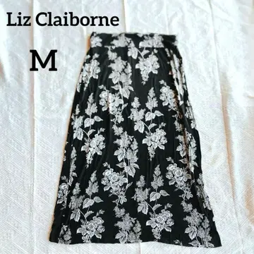 Liz Claiborne [ M ] 롱 스커트 꽃무늬 스커트 블랙 화이트