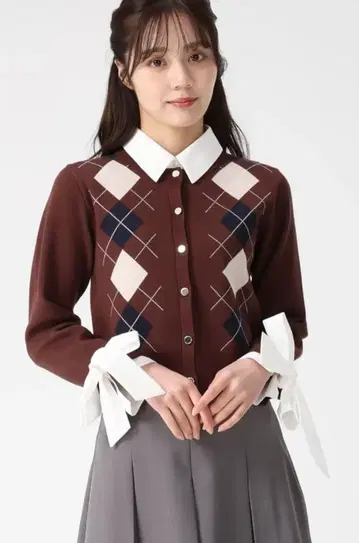 레이어드 옷깃 아가일 가디건