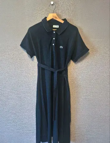 새상품급 LACOSTE 라코스테 원피스 피케 셔츠 허리 끈 S 네이비
