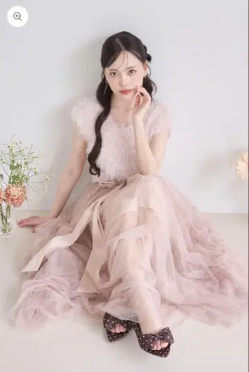 POMIII PARTAGE drape ribbon tulle skirt