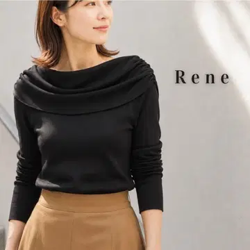 새상품급 Rene 르네 오프숄더 티셔츠 드레이프 니트 블랙 38