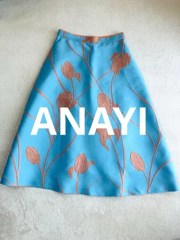 새상품! ANAYI 꽃무늬 자카드 플레어 스커트 라이트 블루 38