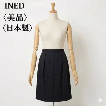 새상품급 INED 이네드 턱 스커트 무릎 기장 일본제 11 L 블랙 무지