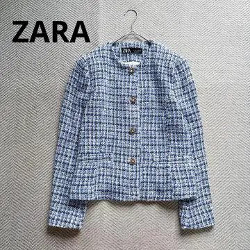 새상품급 ZARA 트위드 노카라 자켓 플라워 모티브 버튼 L 사이즈