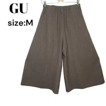 지유 GU 가우초 팬츠 와이드 브라운 허리밴딩 스타일리시 M