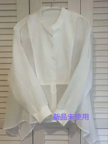 화이트 밴드 카라 시어 블라우스 긴팔