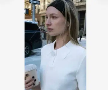 ZARA 반팔 피케 셔츠 화이트 비쥬 장식