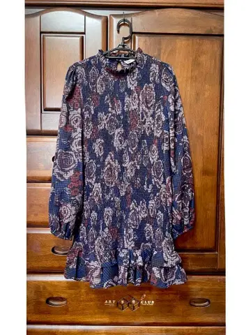 ZARA 꽃무늬 네이비 긴팔 원피스