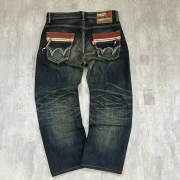 D463 00s EDWIN 초와이드 배기 데님 네이티브 무늬 W34 y2k