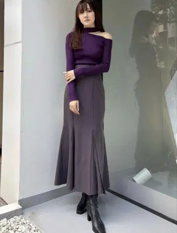 백 레이스업 스트레치 머메이드 스커트 차콜 그레이 S 사이즈