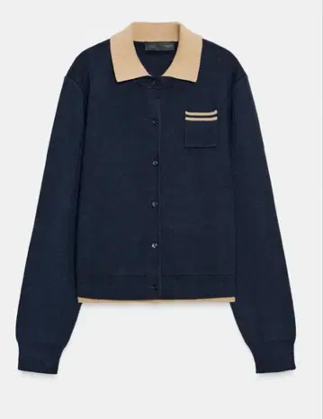 ZARA 대비 더블 레이어 폴로 니트 가디건