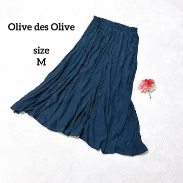 올리브데올리브 플레어 스커트 주름 가공 플리츠 파랑 허리밴딩 네이비 컬러
