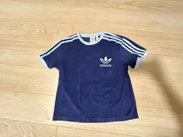 adidas 여성용 테리 쓰리 스트라이프 반팔 티셔츠 블루 xs