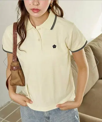 MARY QUANT x PUBLUX/ 원 포인트 라인 피케 셔츠