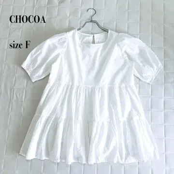 - CHOCOA 티어드 튜닉 원피스 화이트 벌룬 소매 프리 사이즈