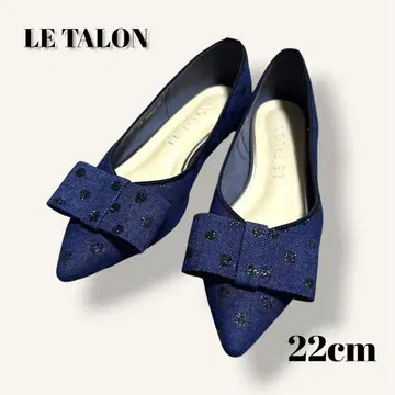 컨디션 최상 LE TALON 펌프스 데님 도트 리본 네이비 22cm