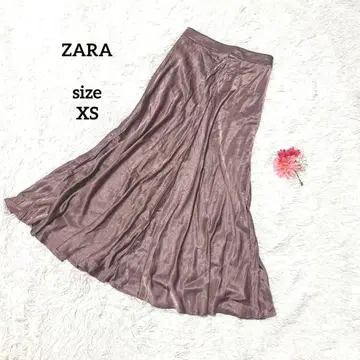 ZARA 자라 롱 스커트 새틴 플레어 광택 핑크 베이지 얇은 소재 XS