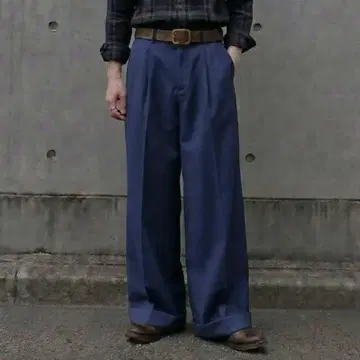 [울 개버딘] [초와이드] wide slacks 80's archive