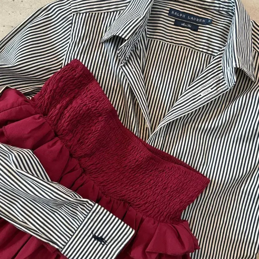 RALPH LAUREN 폴로 랄프로렌 슬리브 포니 스티치 스트라이프 셔츠