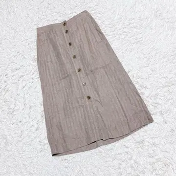 휴먼 우먼 린넨 헤링본 버튼 디테일 스커트 프론트 오픈 린넨 ( L )