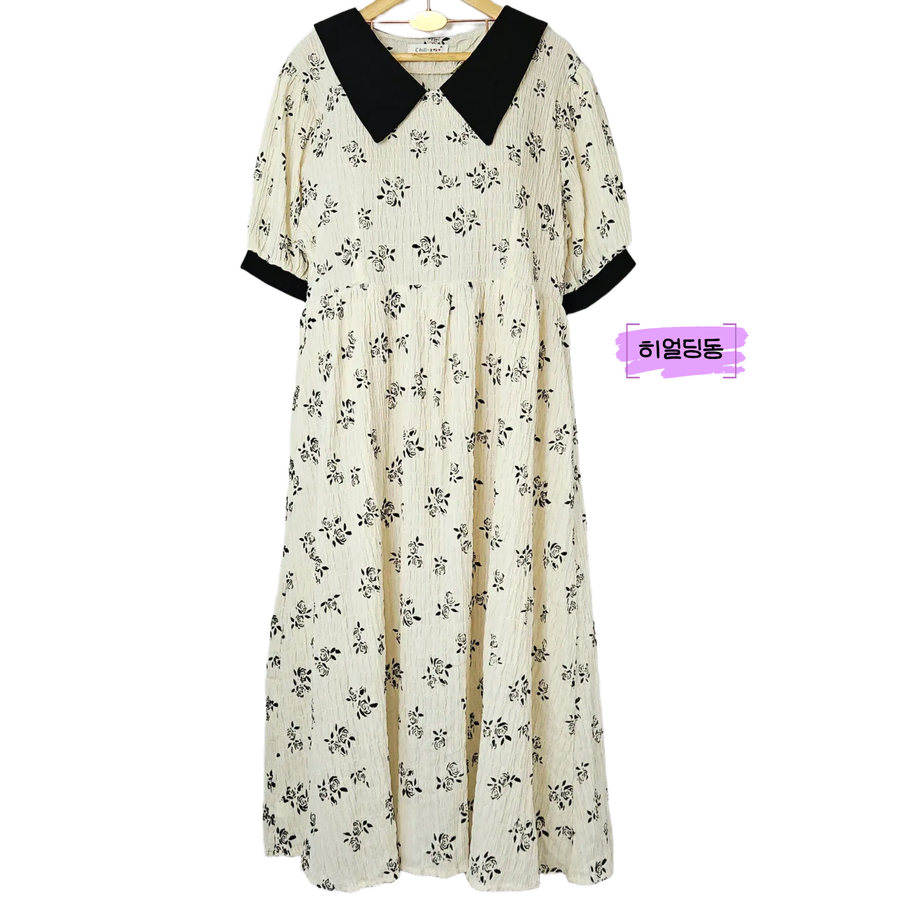 딩동 :) S~M/블랙 카라 롱원피스_185