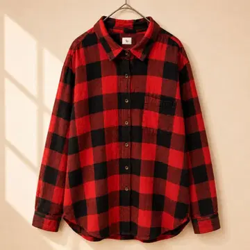 SO 체크 무늬 셔츠 레귤러 카라 긴팔 XL 빨검 면