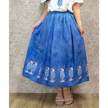 악시즈 크림 소다 패턴 스커트 블루