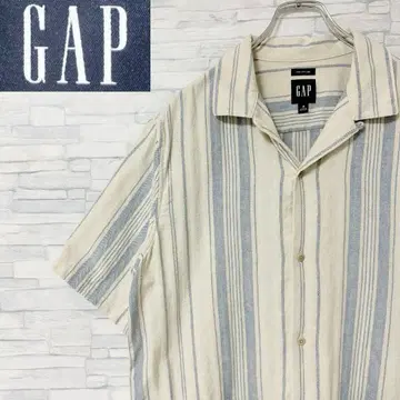 GAP 갭 면린넨 스트라이프 셔츠 오픈 카라 셔츠 포켓 포함 M