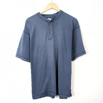 MENS FIBRES 헨리넥 T셔츠 L 네이비 무지 구제 의류