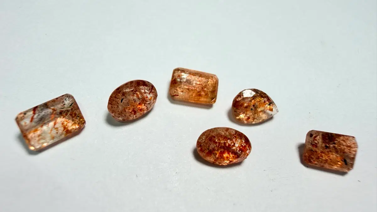 No.6125 천연 태양의불꽃 광석AA 썬스톤 커팅 6개 3.2ct