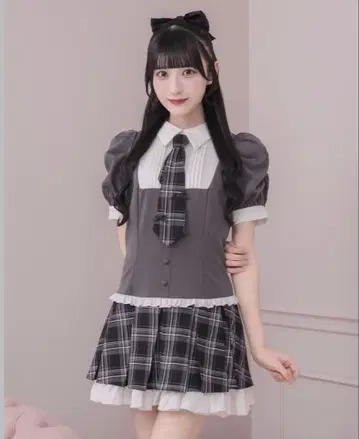 pium 넥타이 포함 레이어드 미니 원피스 차콜
