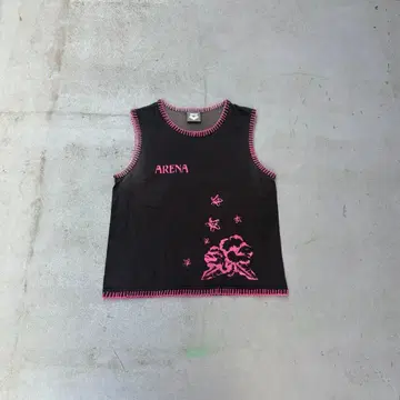 00s ARENA 프린트 자수 y2k 탱크탑 슬리브리스 티셔츠