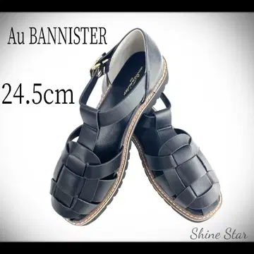 Au BANNISTER 블랙 24.5 통굽 플랫 샌들 미사용 새상품