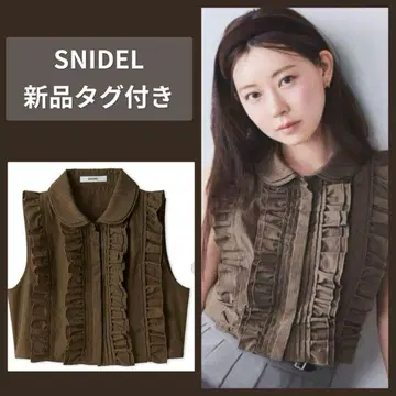 [ 새상품 ] SNIDEL 슬리브리스 크롭 프릴 셔츠 CHECK