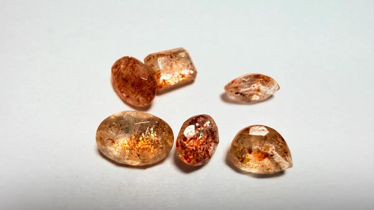 No.6116 천연 태양의불꽃 광석AAA 썬스톤 커팅 6개 3.1ct