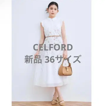 [택 포함 새상품] CELFORD [세탁 가능] 패널 플라워 원피스