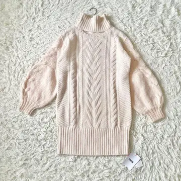 새상품 FURFUR 게이지 믹스 원피스 핑크 케이블 니트