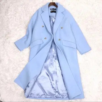 ZARA 더블 브레스트 체스터 코트 라이트 블루 만테코 스카이블루