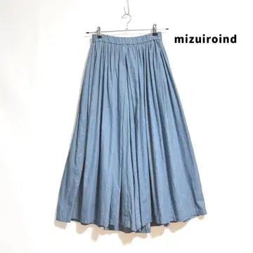 [ mizuiro ind ] 데님 와이드 개더 이지 팬츠 색스
