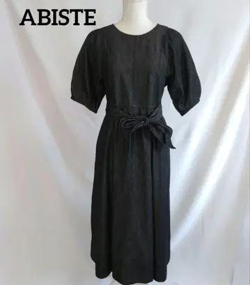 ABISTE 아비스테 원피스 데님 조 블랙 리본 롱